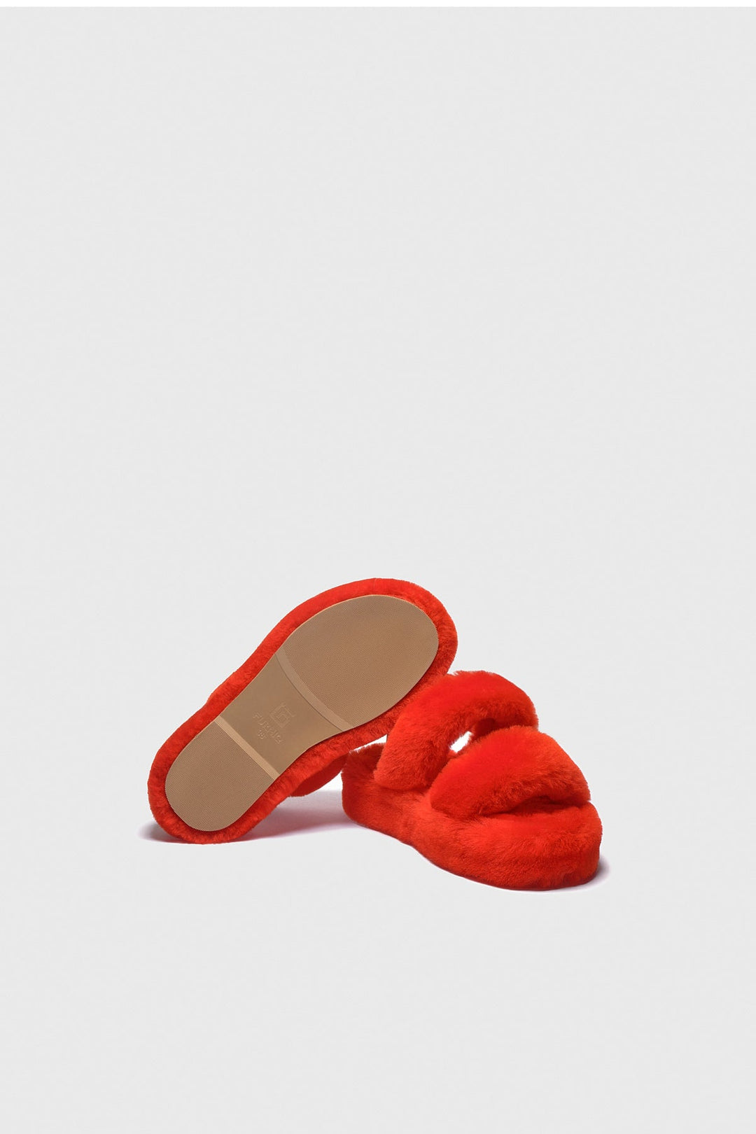 Women's red shearling double-strap slides