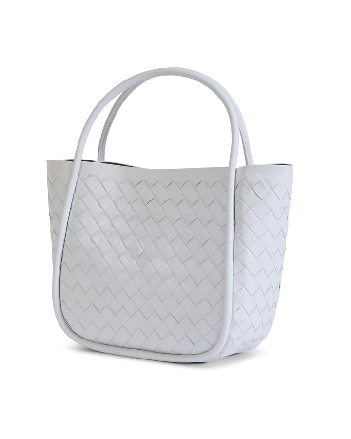 White woven leather top-handle tote
