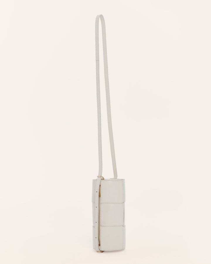 Beige woven leather crossbody handbag