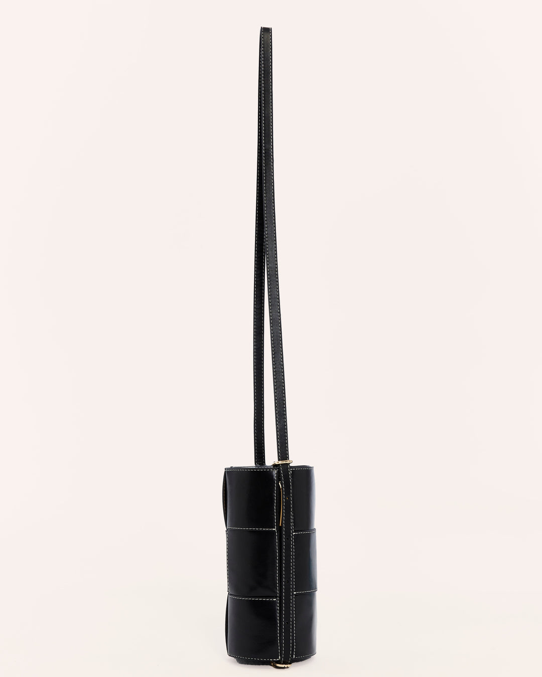 Black woven leather shoulder handbag