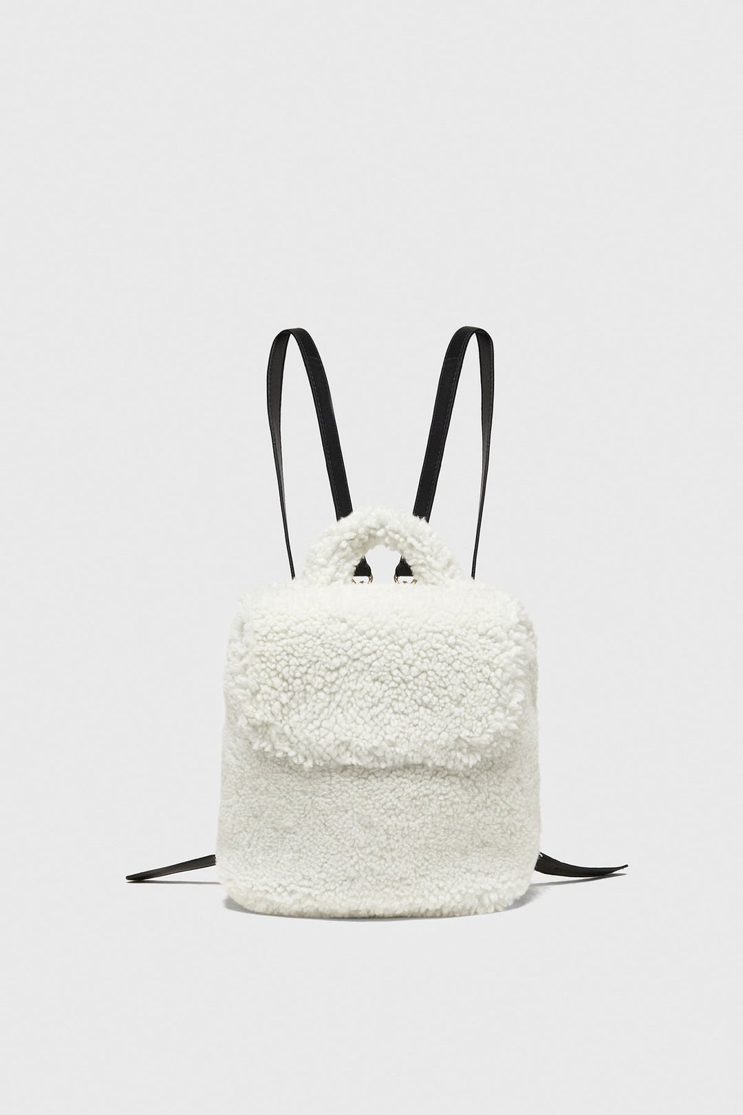 White shearling mini backpack