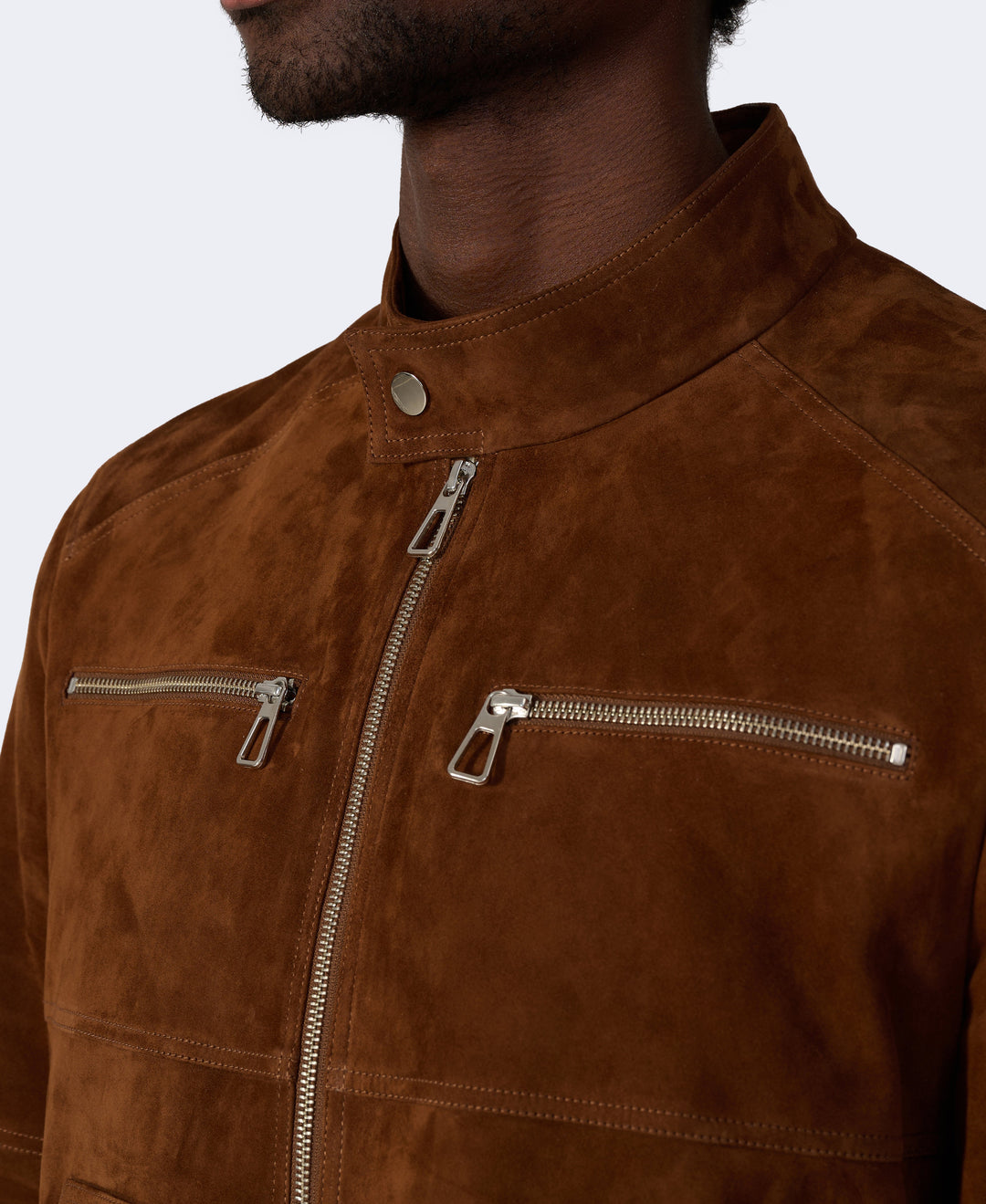 Brown suede jacket with zip pockets