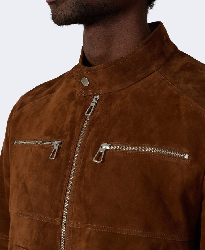 Brown suede jacket with zip pockets