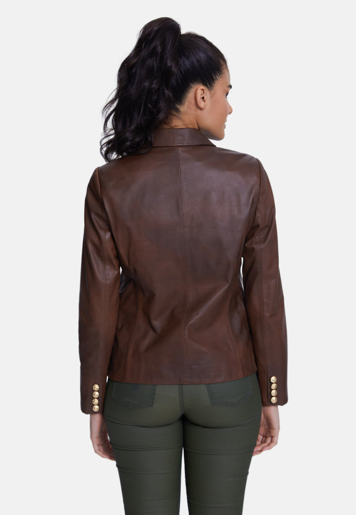 Back view brown leather blazer