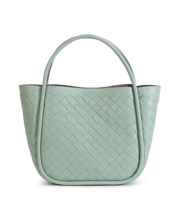 Pastel green woven leather top-handle bag