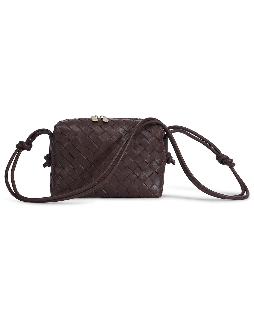 Brown woven leather crossbody bag