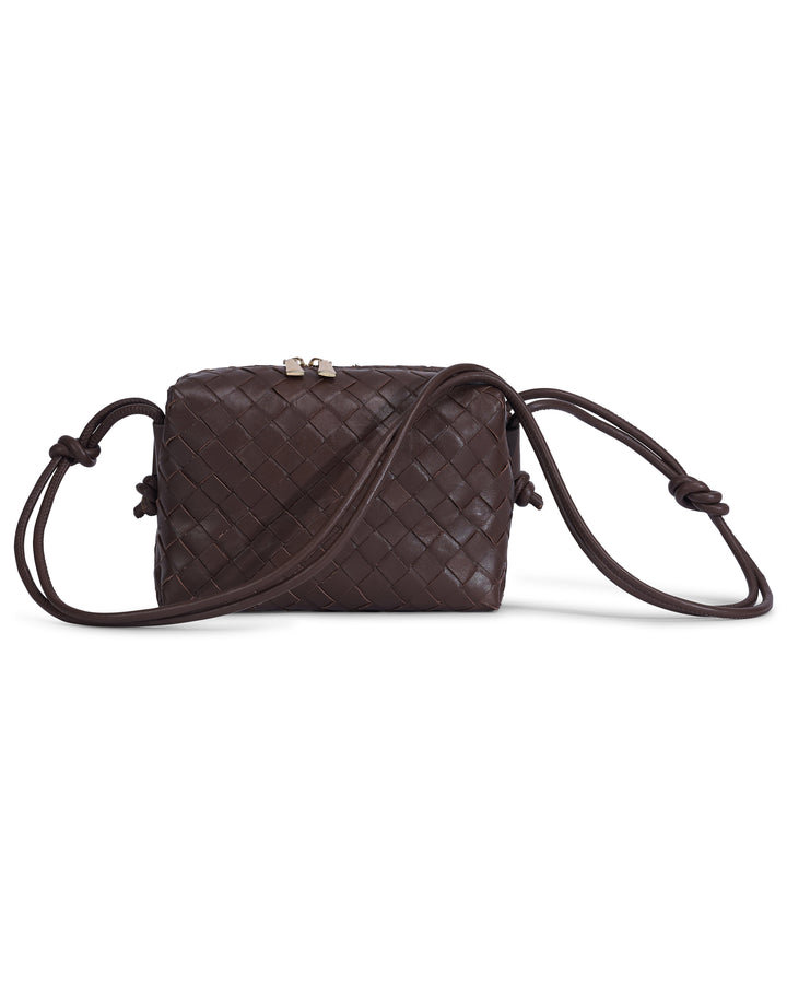 Brown woven leather crossbody bag