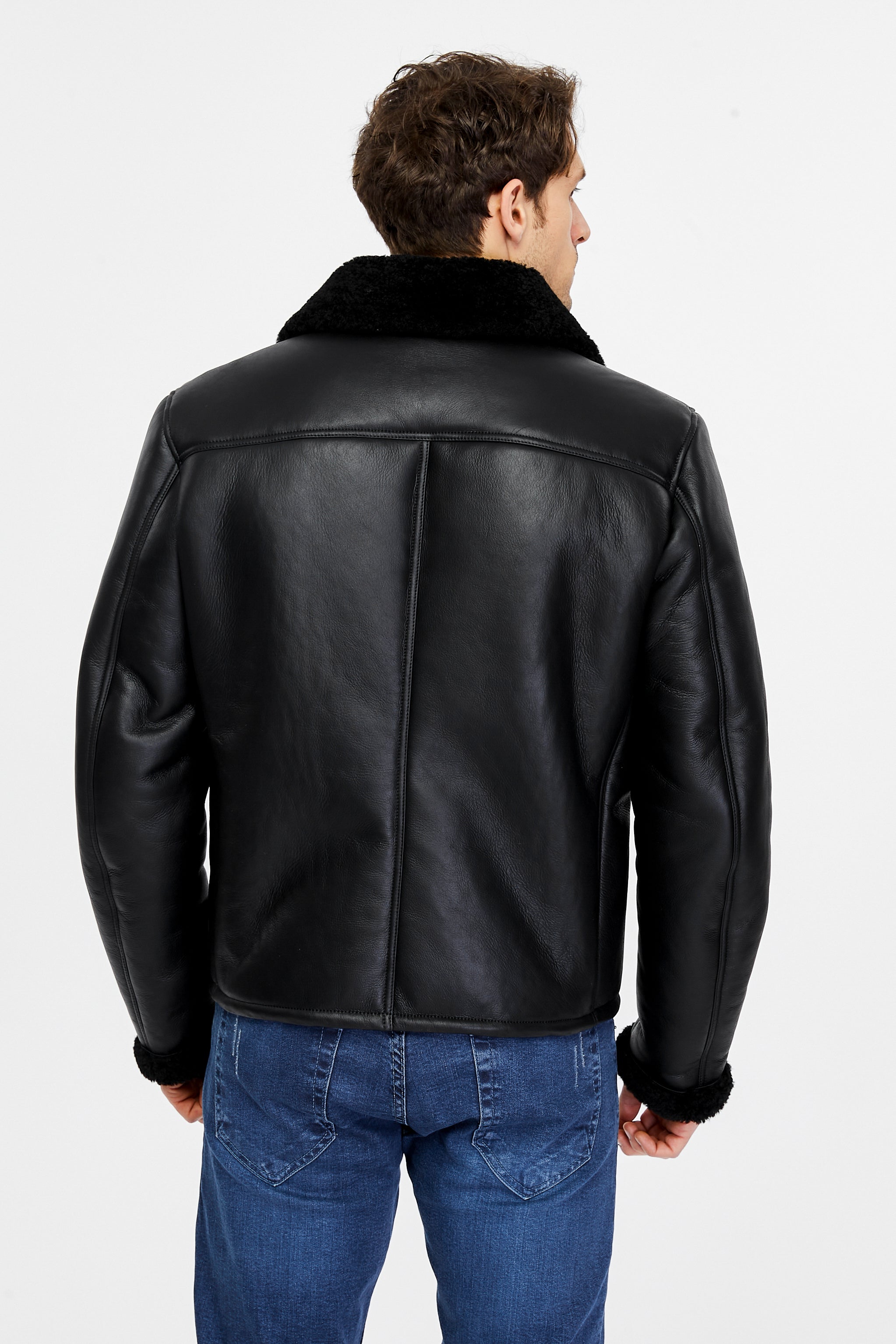 Men's Fashion Leather Jacket Wool, Black