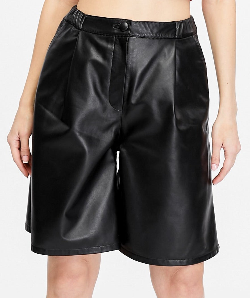 Women's Leather Fashion Shorts, Black