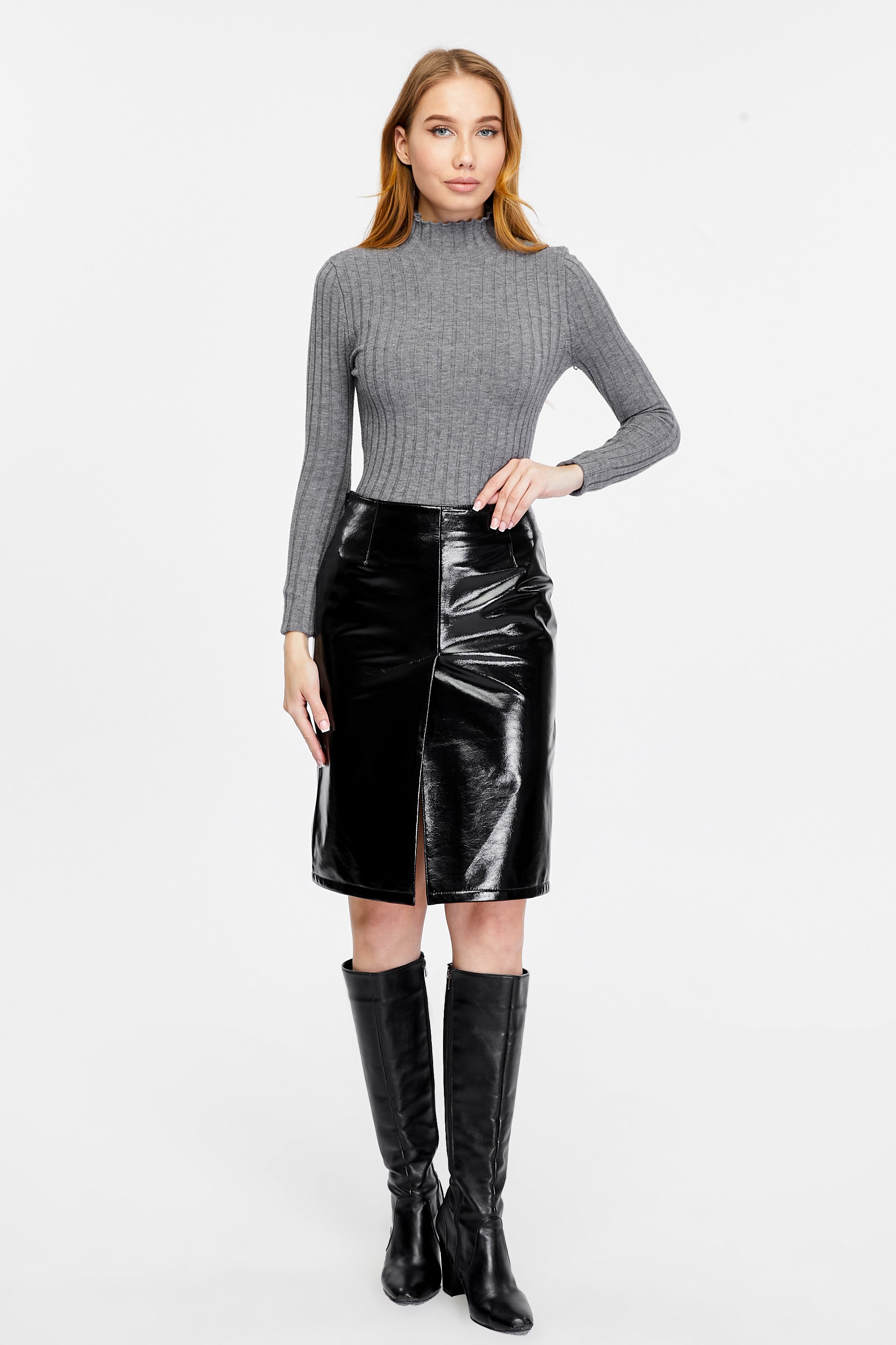 Women's Leather Fashion Skirt, Black