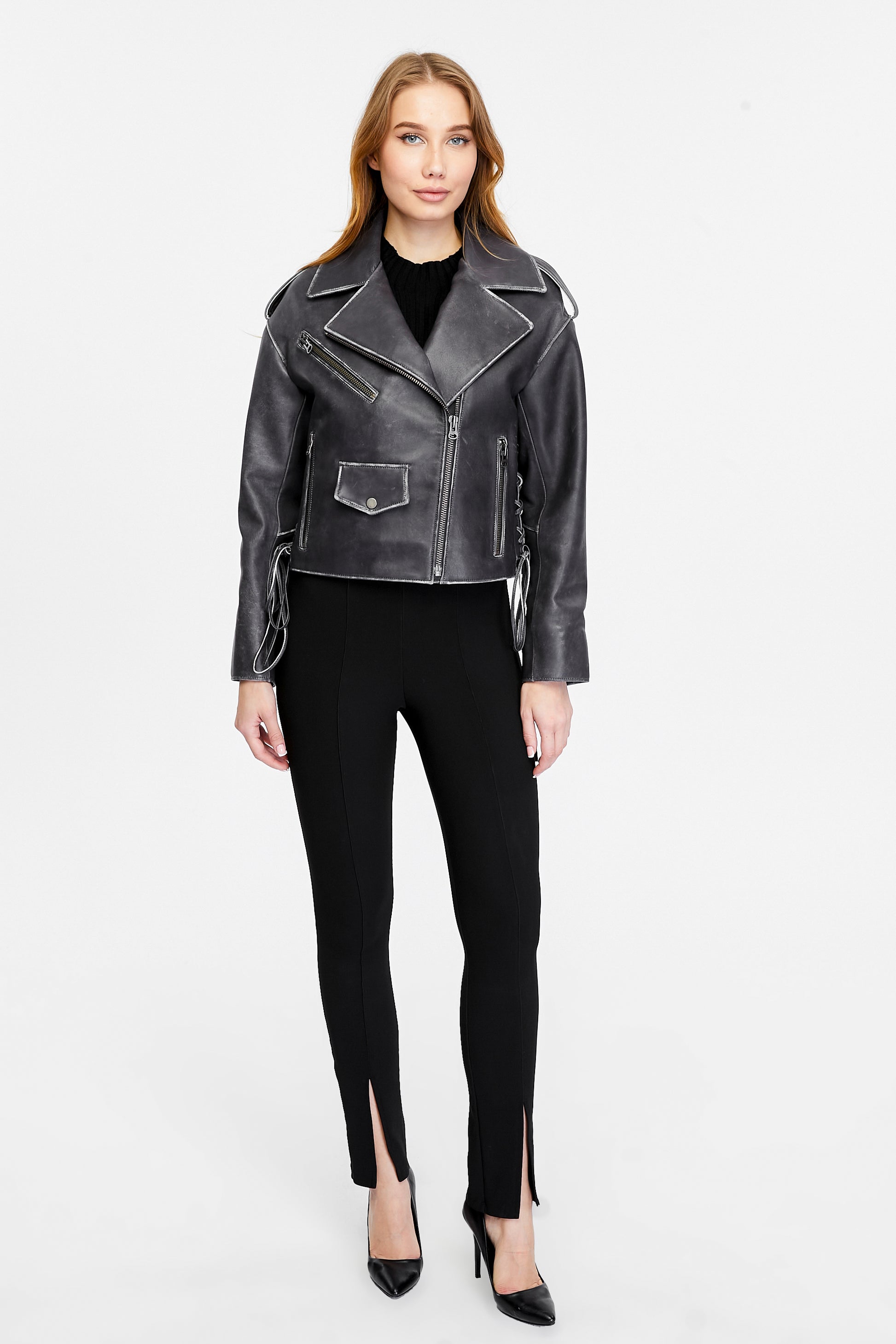 Women's Leather Fashion Biker, Black