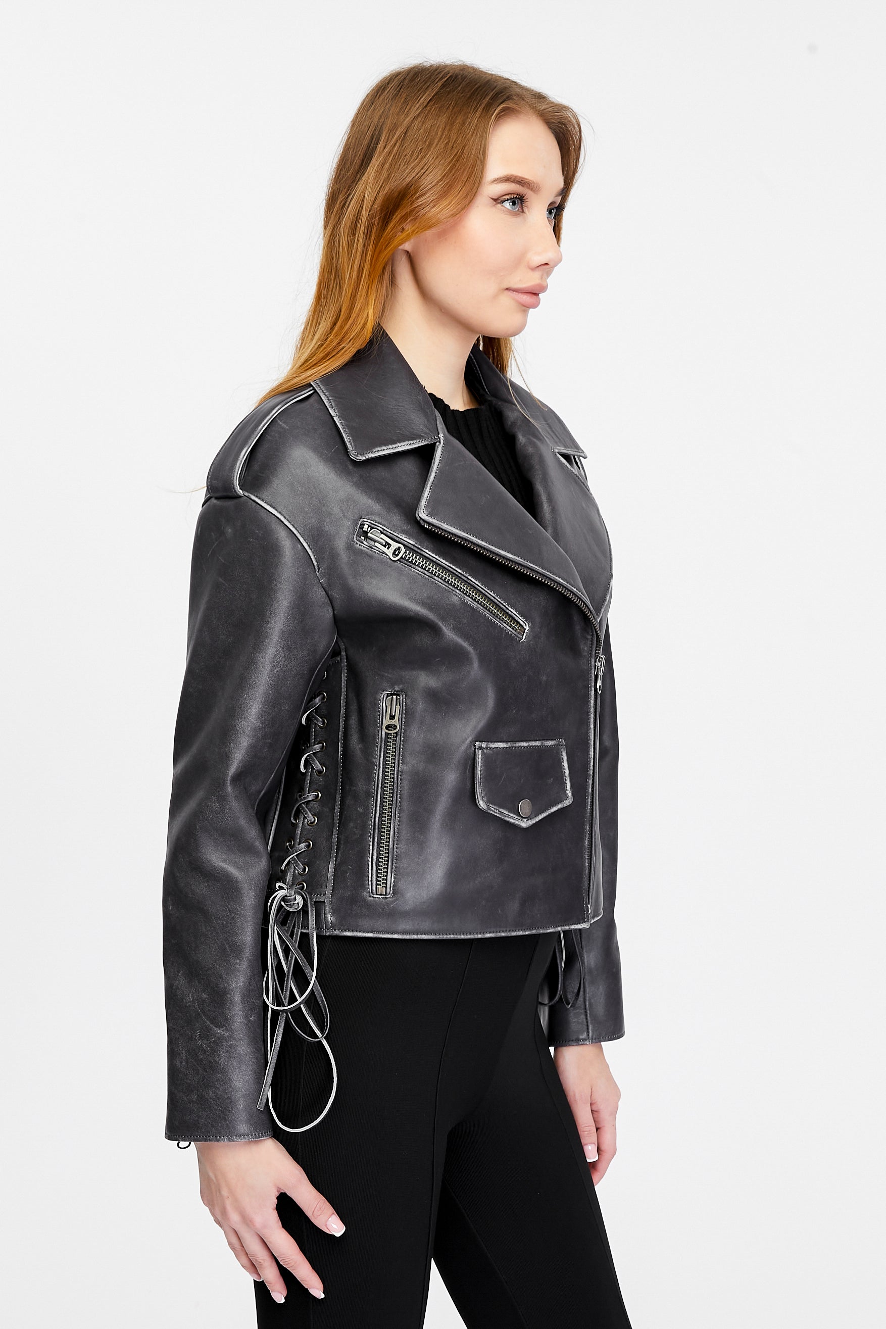 Women's Leather Fashion Biker, Black