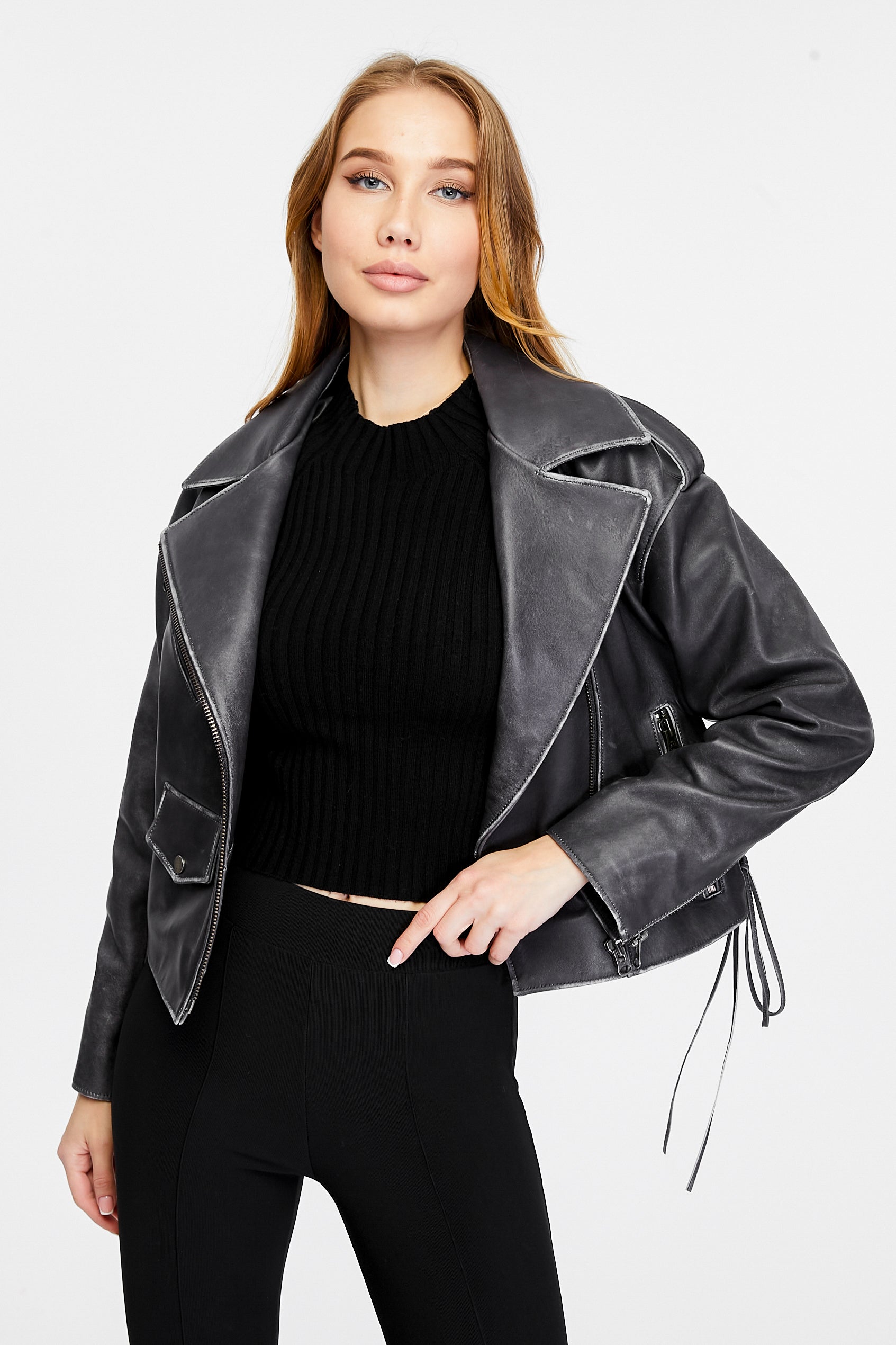 Women's Leather Fashion Biker, Black