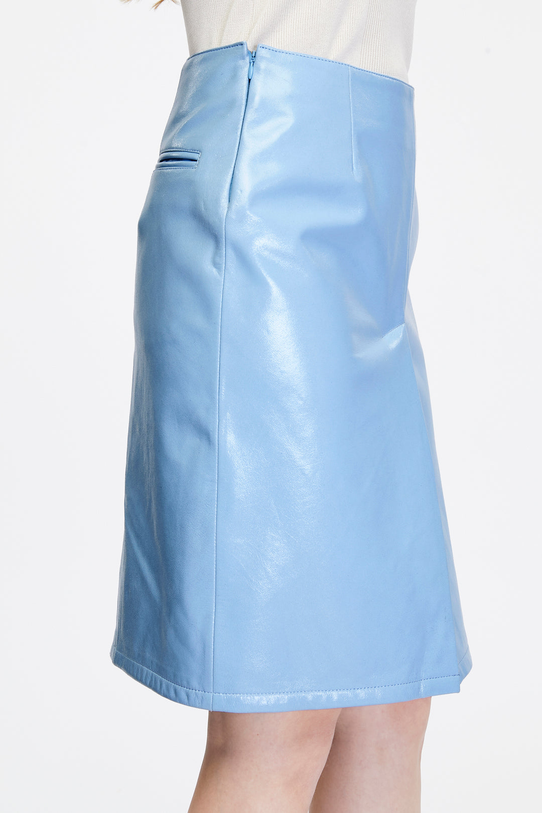 Elara Blue Leather Pencil Skirt