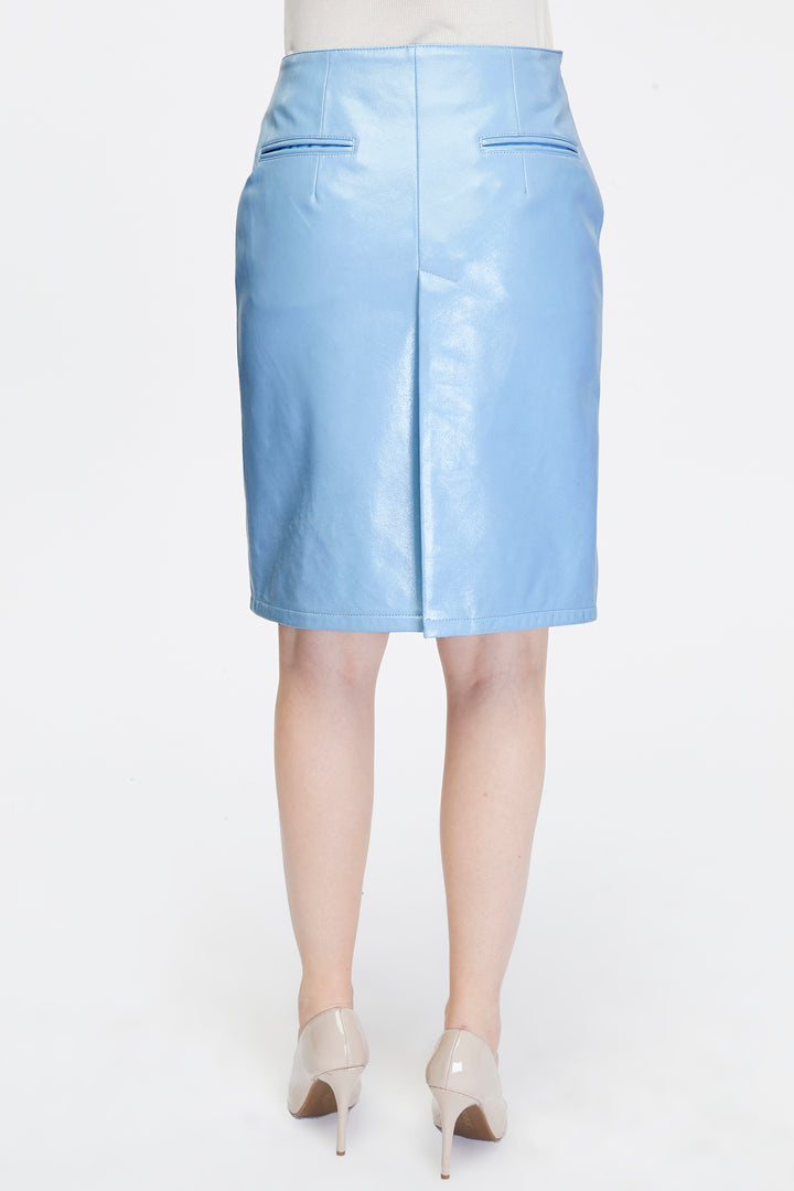 Elara Blue Leather Pencil Skirt