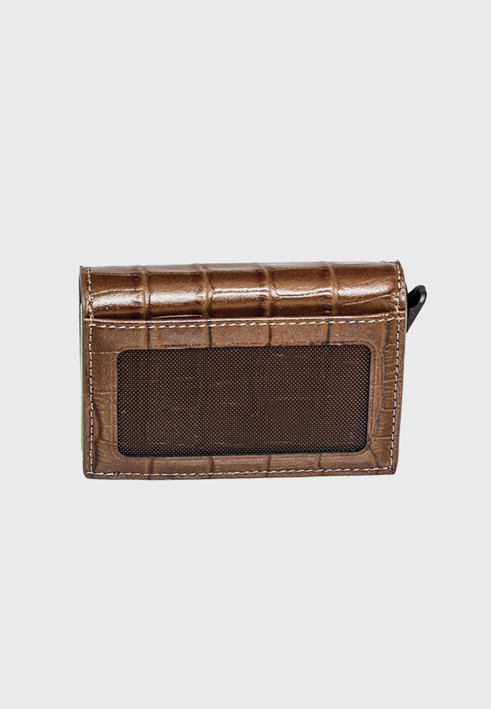 Brown crocodile-embossed leather card holder