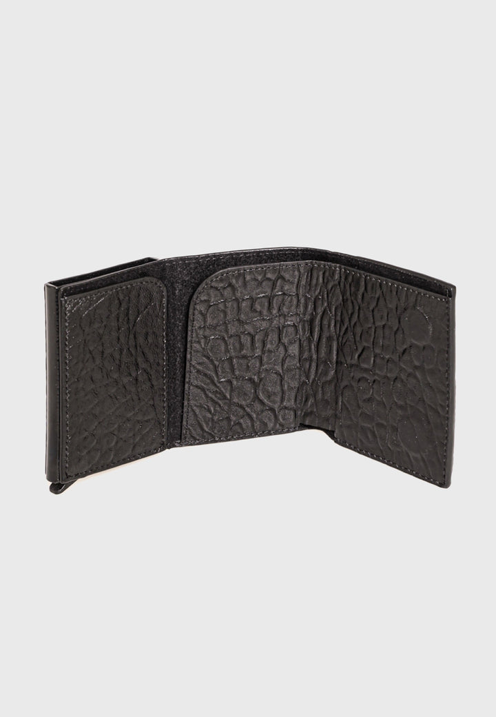 Black elephant-embossed trifold wallet