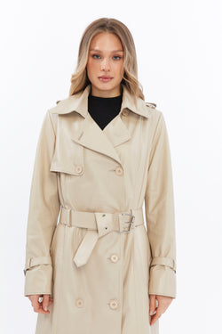 Image of Women's Genuine Leather Trench Coat, Beige