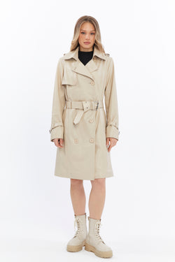 Image of Women's Genuine Leather Trench Coat, Beige