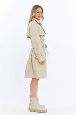 Image of Women's Genuine Leather Trench Coat, Beige