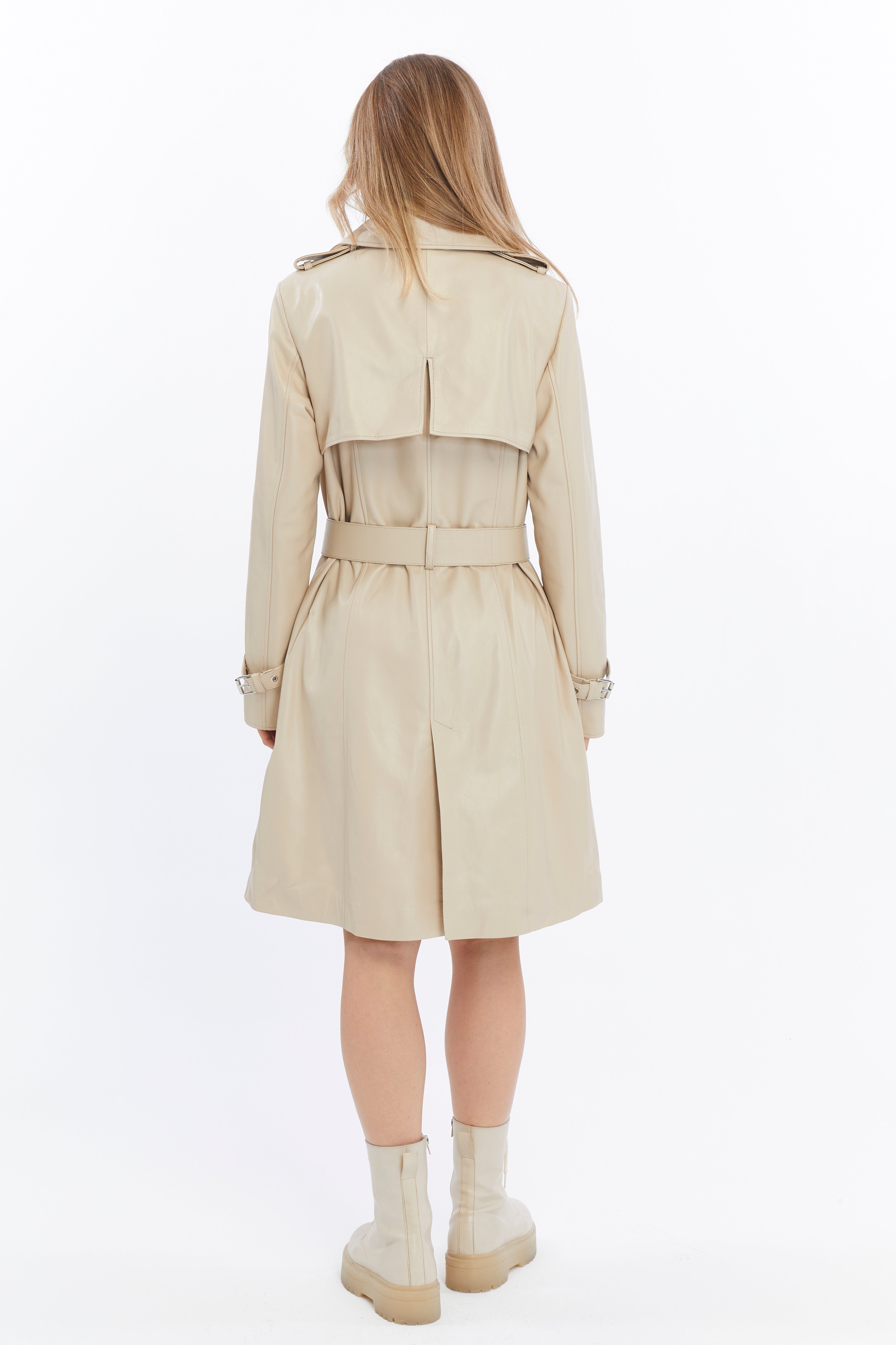 Women's Genuine Leather Trench Coat, Beige