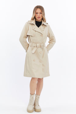 Image of Women's Genuine Leather Trench Coat, Beige