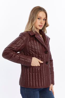 Image of Women's Leather Jacket, Burgundy