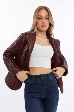 Image of Women's Leather Jacket, Burgundy