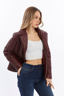 Image of Women's Leather Jacket, Burgundy