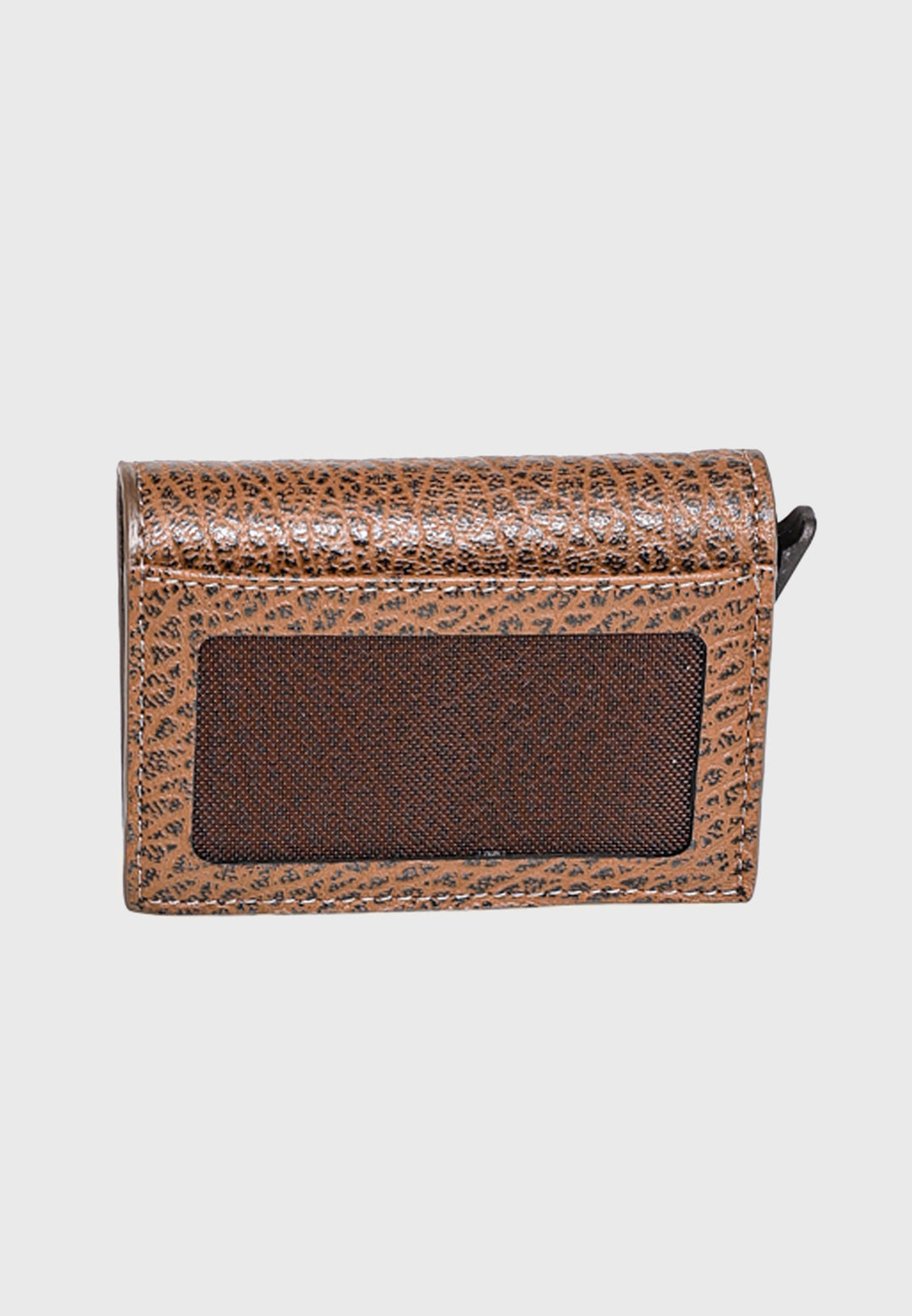 Brown textured leather trifold card holder