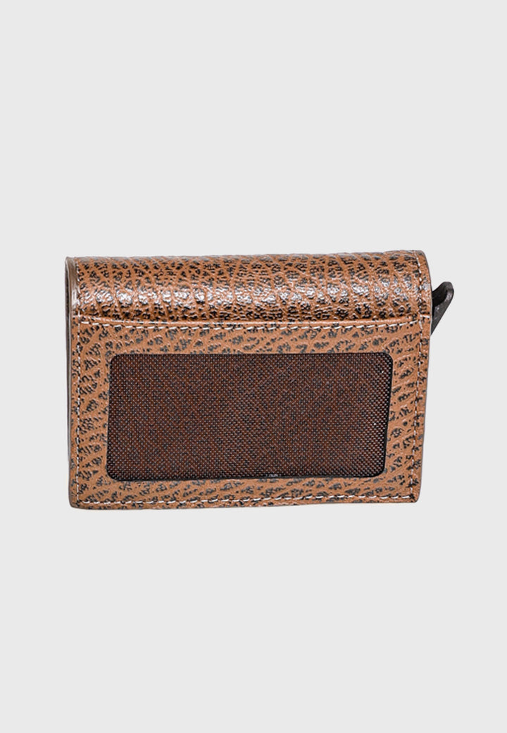 Brown textured leather trifold card holder