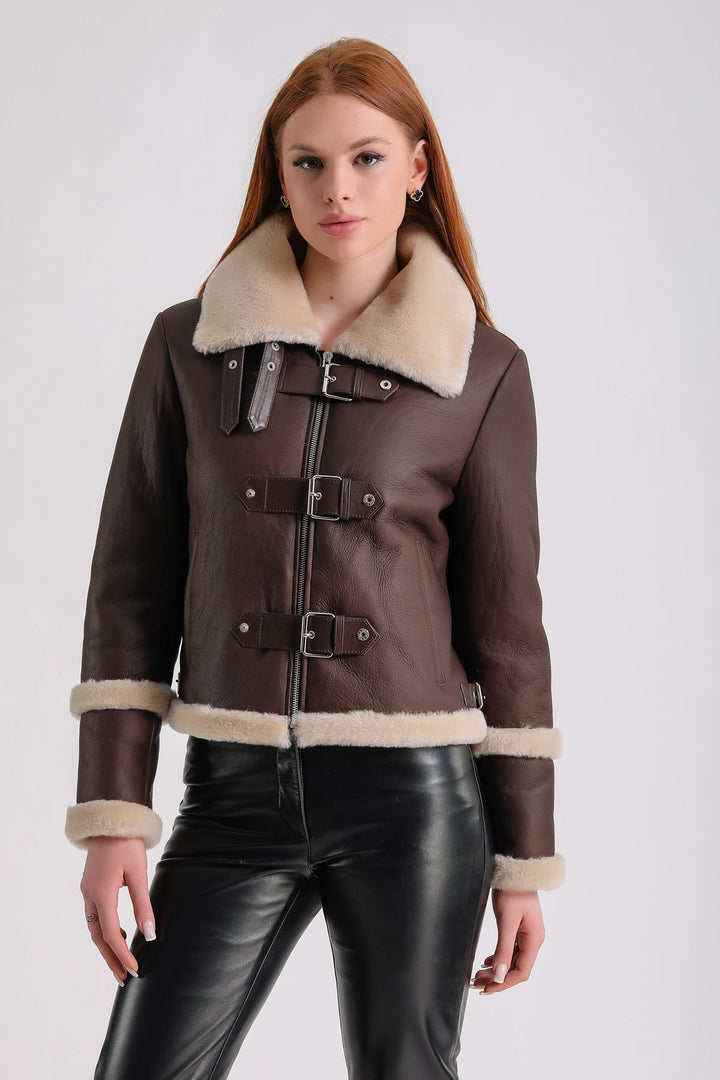 Brown shearling leather jacket