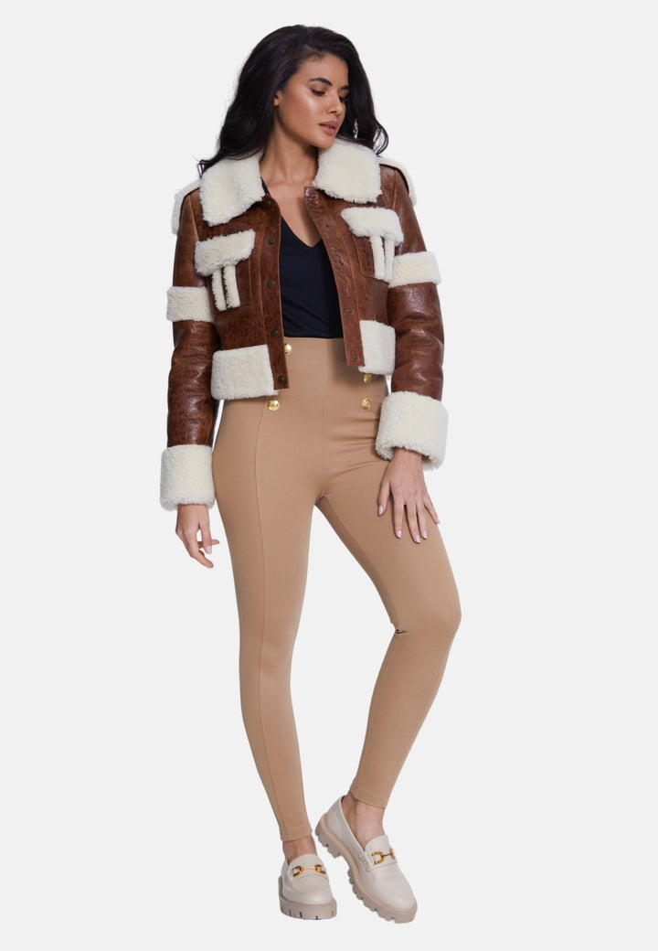 Brown sheepskin cropped shearling jacket