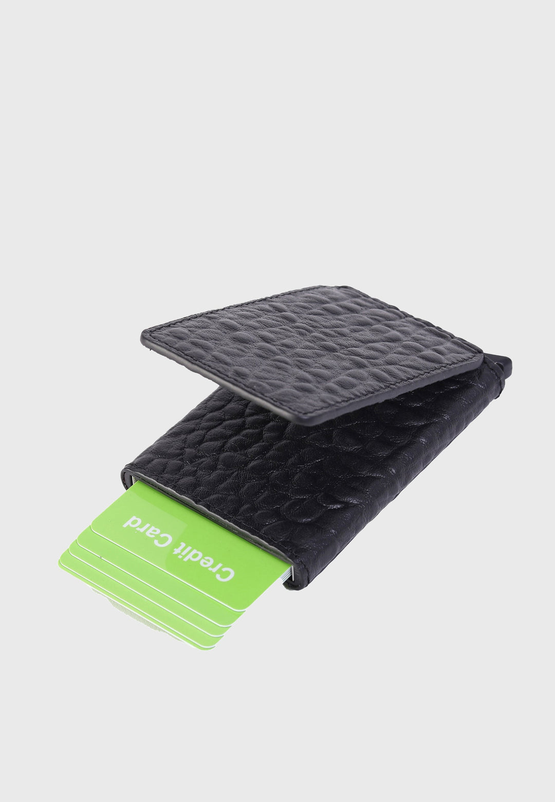 Black genuine leather elephant-pattern card holder