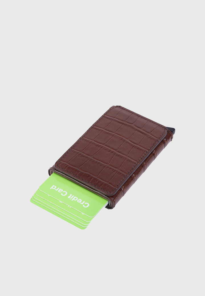 Brown crocodile-pattern leather card holder