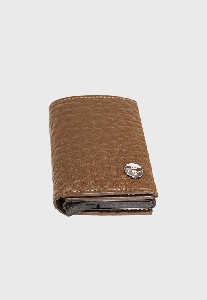 Brown textured leather trifold card holder