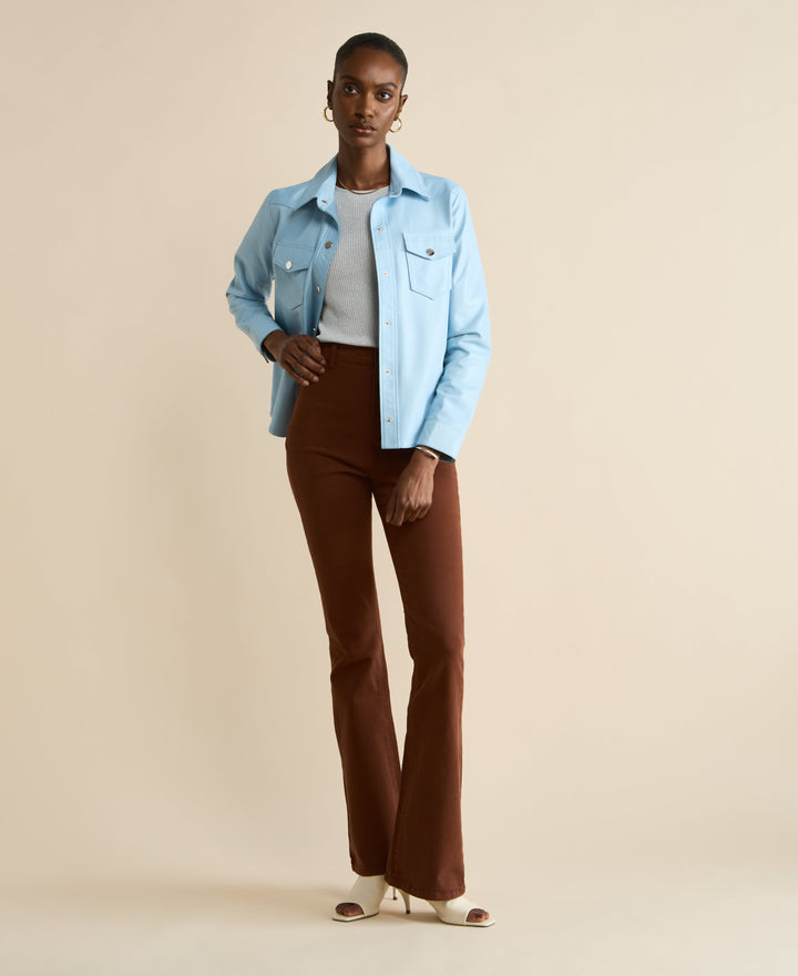 Light blue leather shirt jacket