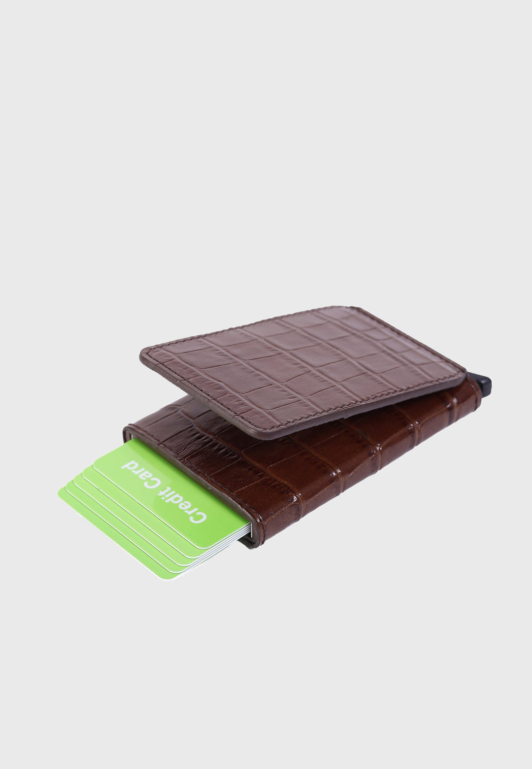 Brown crocodile-pattern leather card holder