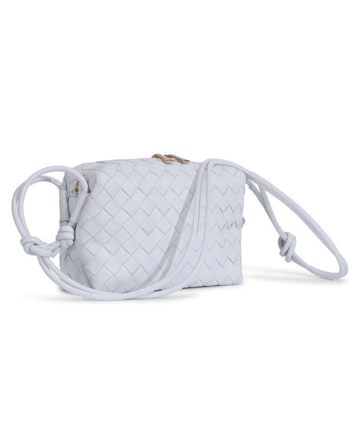White woven leather crossbody bag