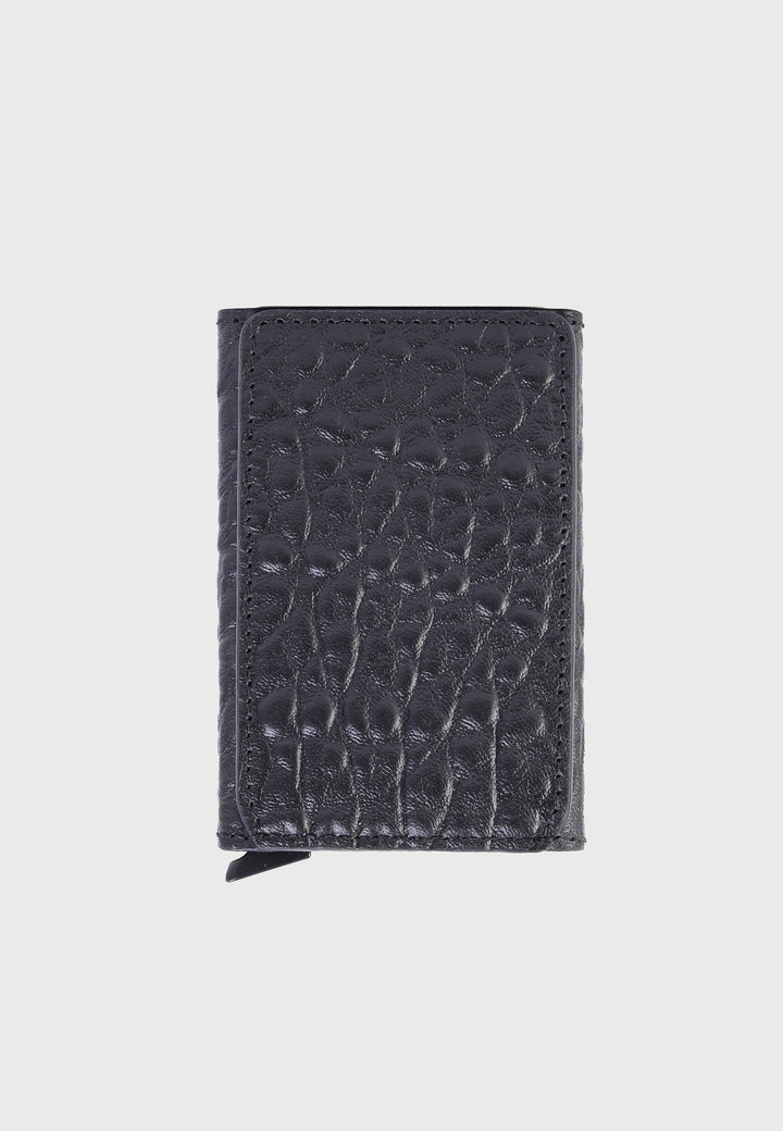 Black embossed leather card holder