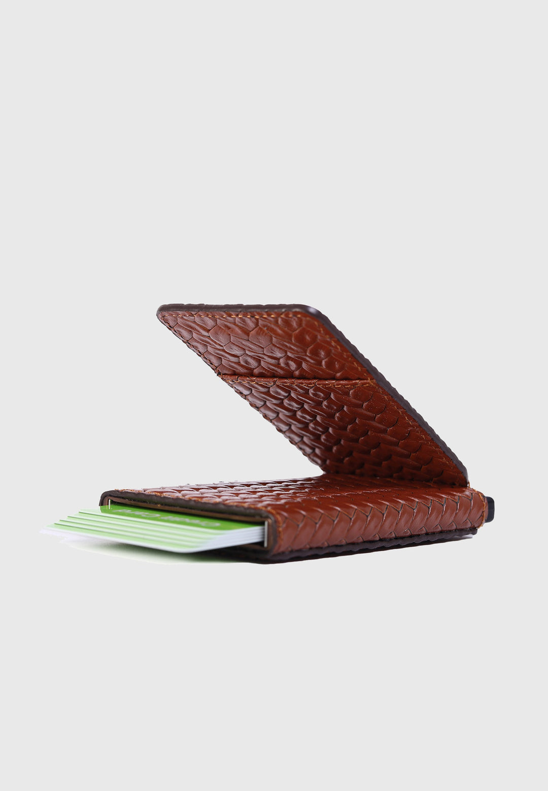 Tan woven leather card holder