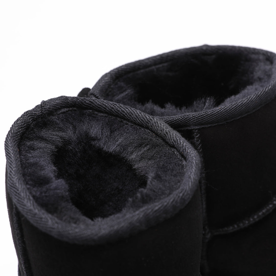 Black suede sheepskin short boots