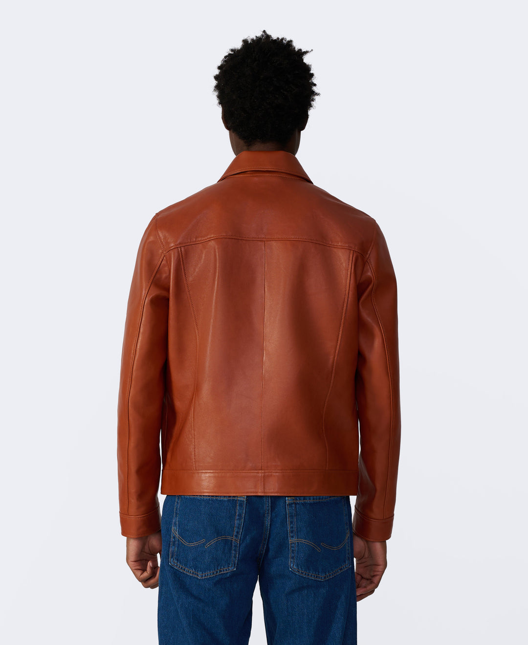 Back view of brown leather jacket