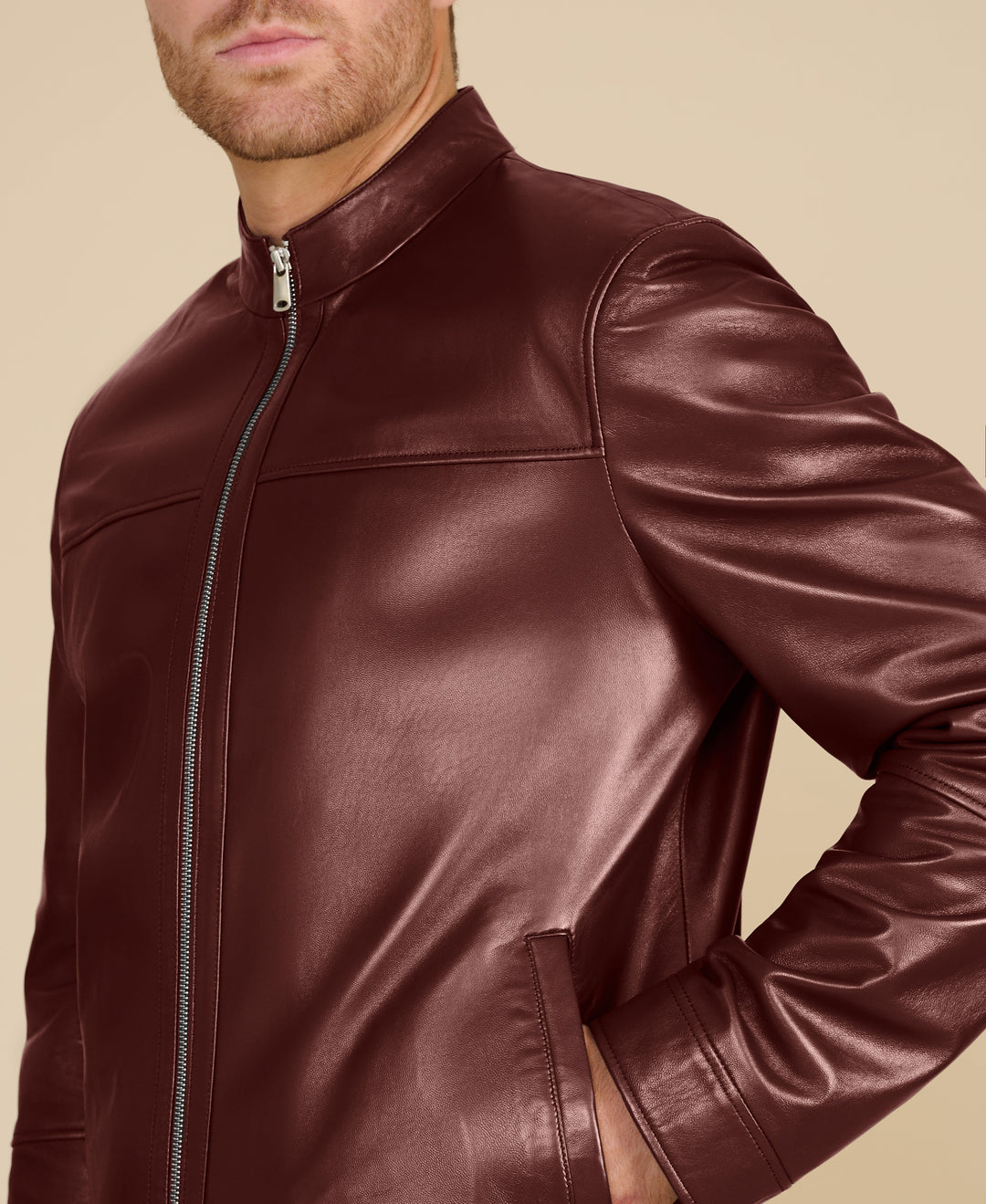 Burgundy racer leather jacket