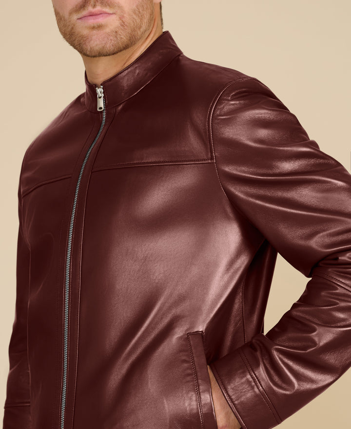 Burgundy racer leather jacket
