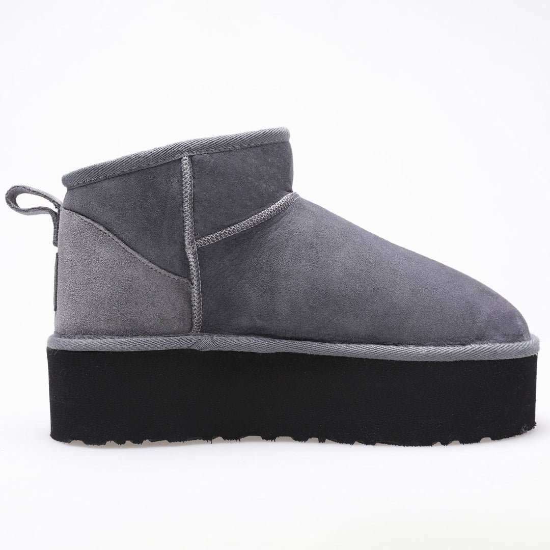 Grey suede mini sheepskin boot