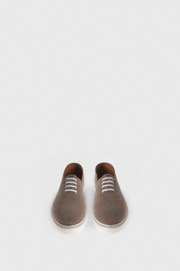 Brown perforated suede low-top sneakers