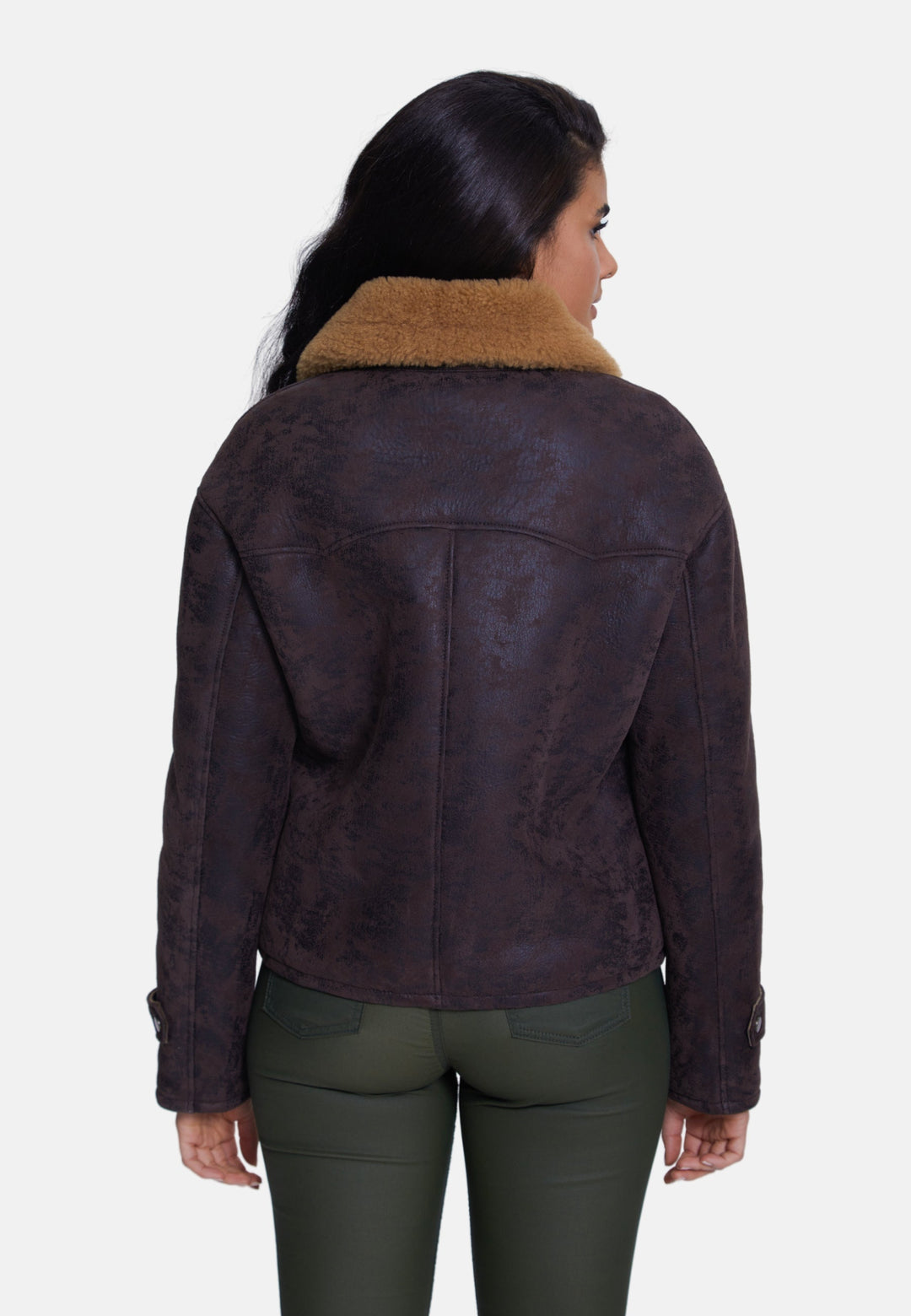 Back of brown sheepskin jacket