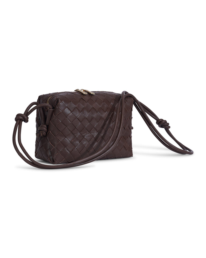Brown woven leather crossbody bag