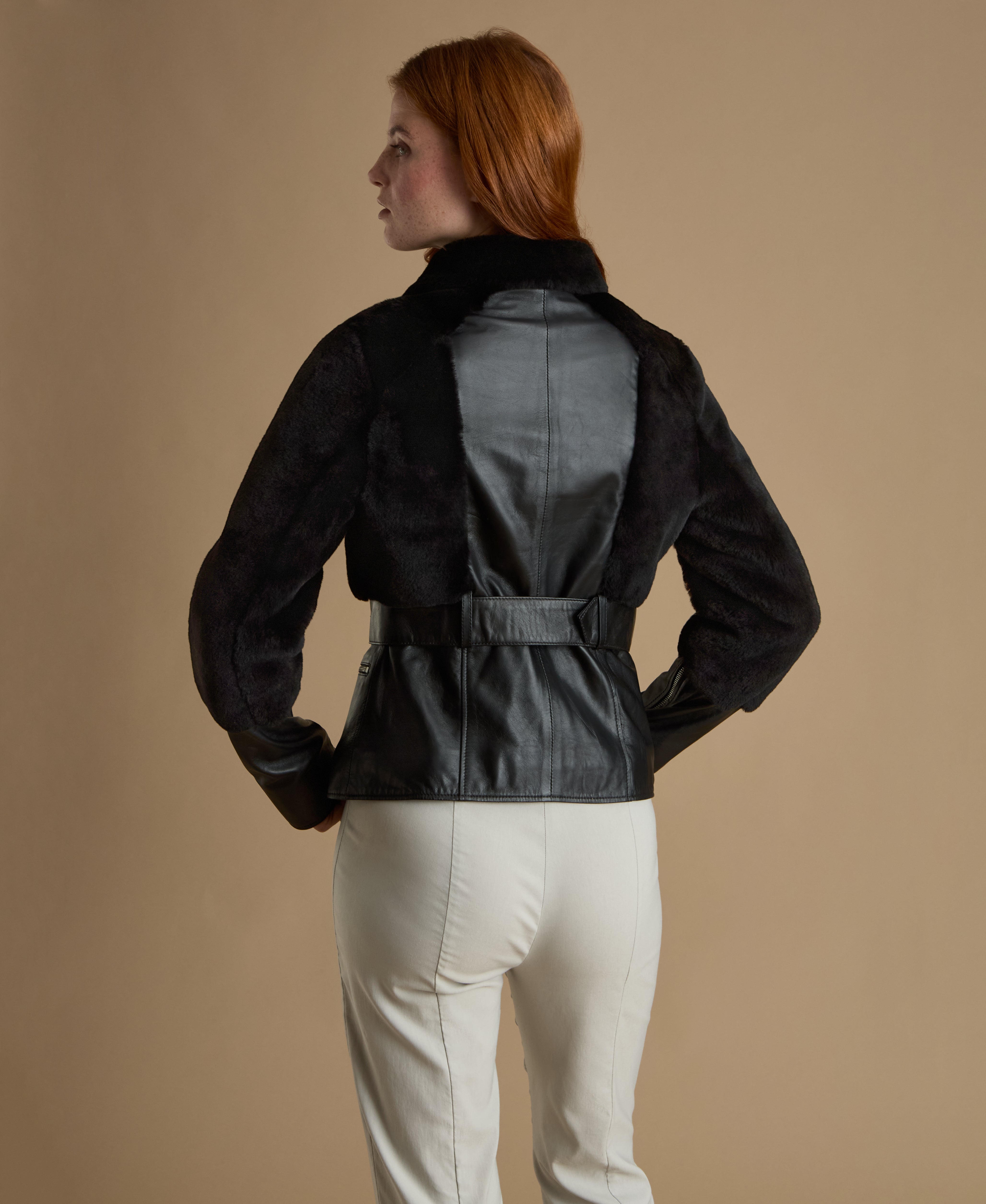 Alice Black Leather & Shearling Jacket – FURNIQ UK